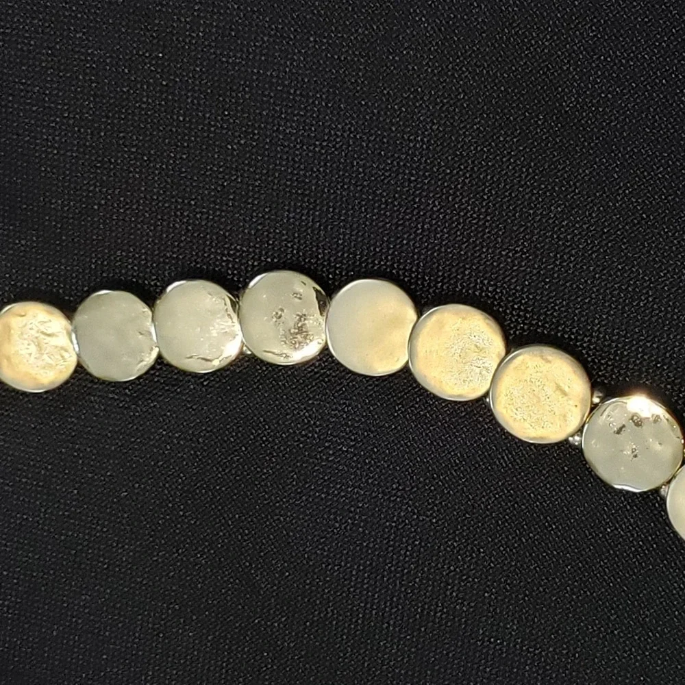 Chicos Womens Gold Tone Choker Necklace Minimal Boho Hammered Circle Discs